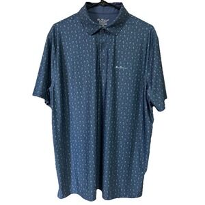 Ben Sherman L Men's Sport Golf Polo Blue Martini All Over Print Palm Trees Music